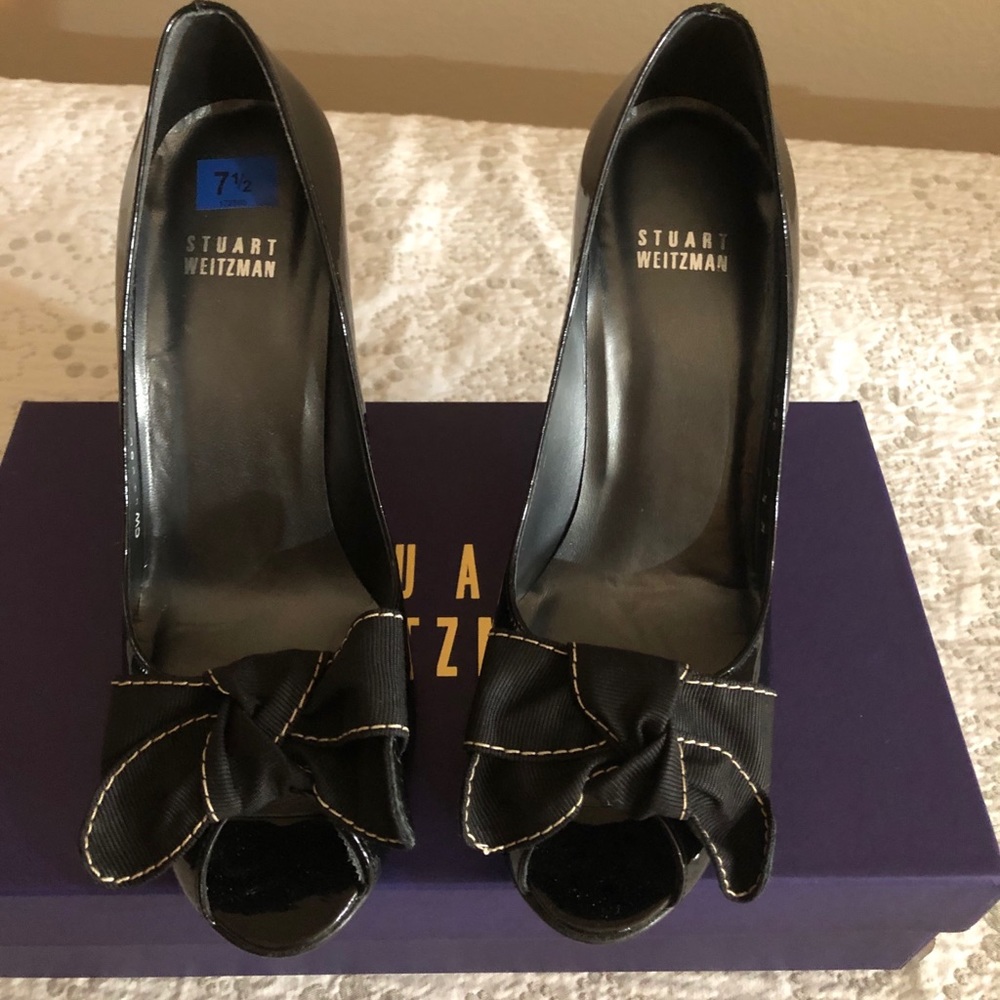New Stuart Weitzman wedge heels black patent 7.5